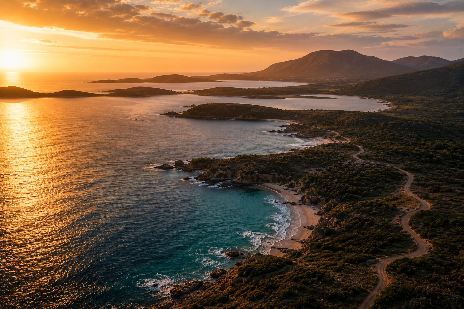 Aerial view of the WA coast at sunset