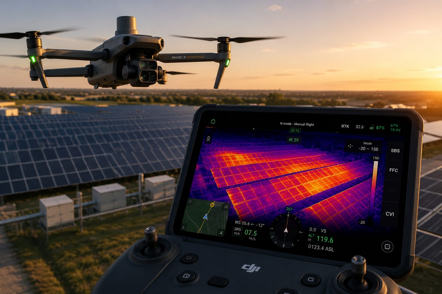 Thermal scan of a solar array on the drone controller